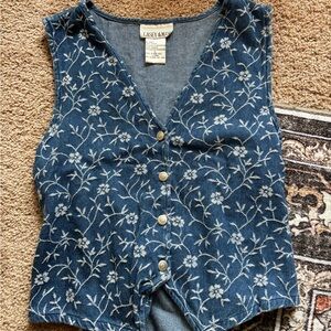 CASEY & MAY Blue Floral Embroidered Denim Vest